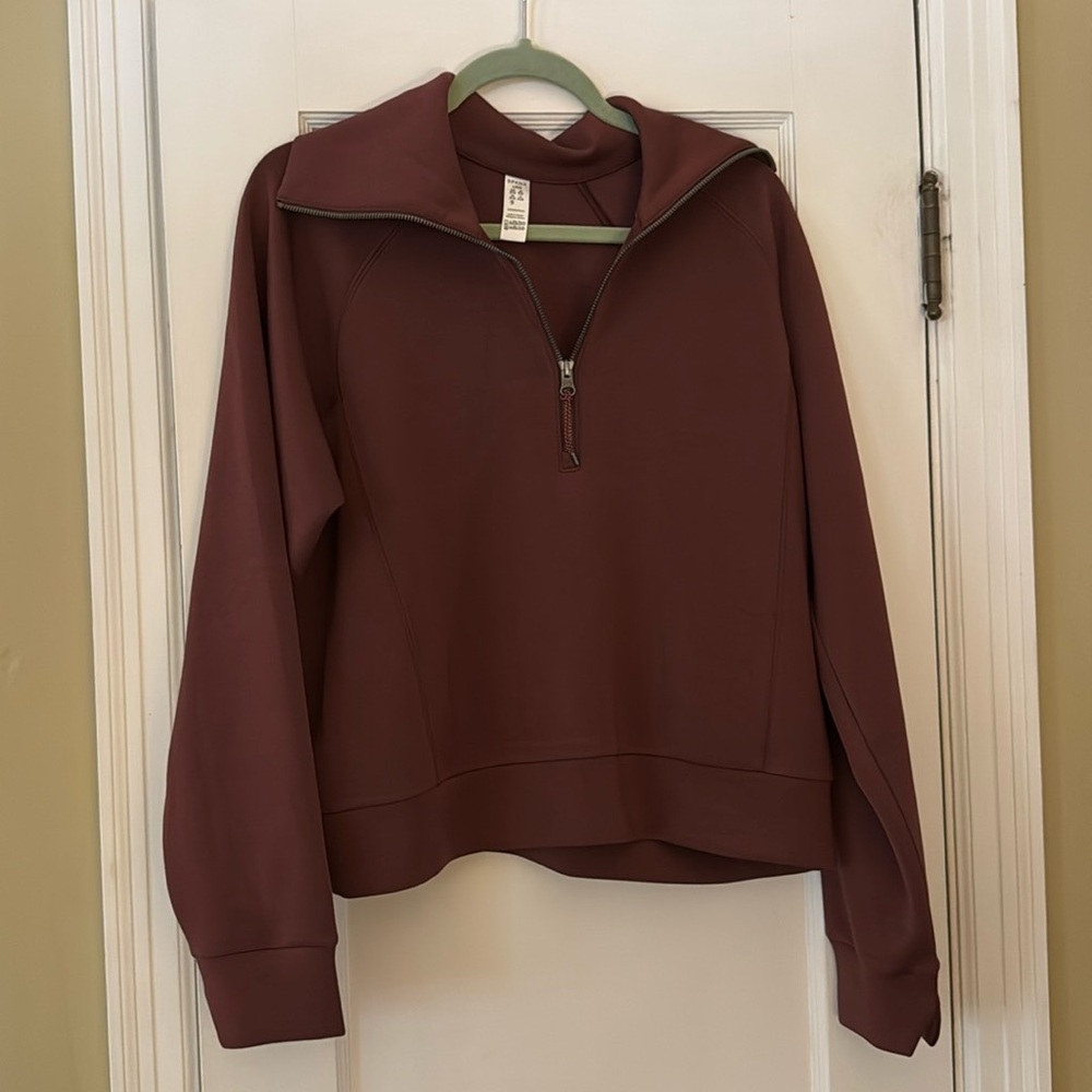 Spanx Air Essentials Maroon Spice Quarter Zip Pullover Size Large NWT